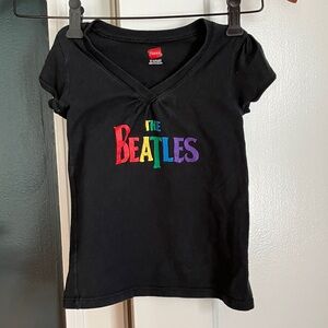 OOAK Silk Screened Rainbow Beatles Graphic Hanes XS Kids Black Tee